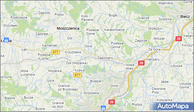 mapa Zagórzany gmina Gorlice, Zagórzany gmina Gorlice na mapie Targeo