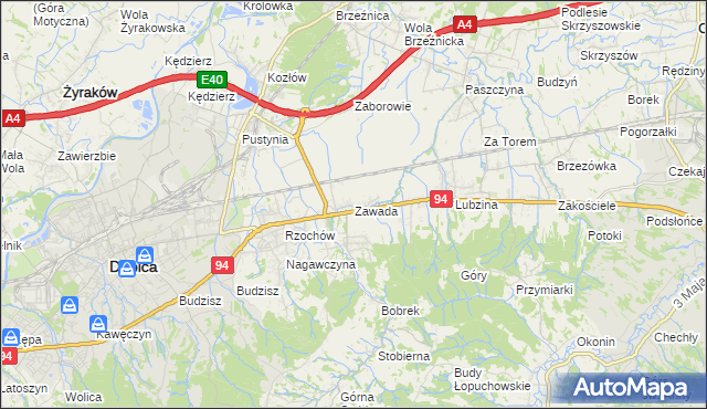 mapa Zawada gmina Dębica, Zawada gmina Dębica na mapie Targeo