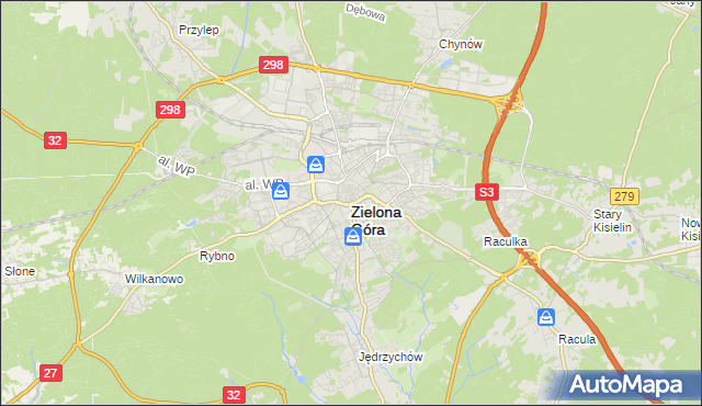 mapa Zielona Góra, Zielona Góra na mapie Targeo