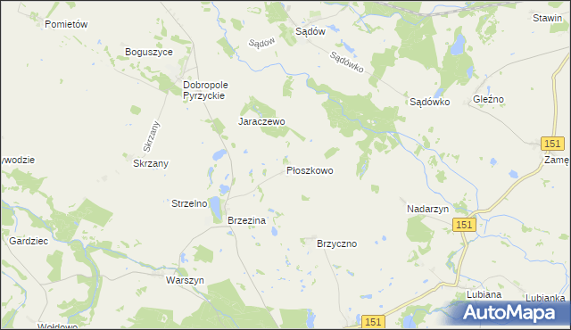 mapa Płoszkowo gmina Dolice, Płoszkowo gmina Dolice na mapie Targeo