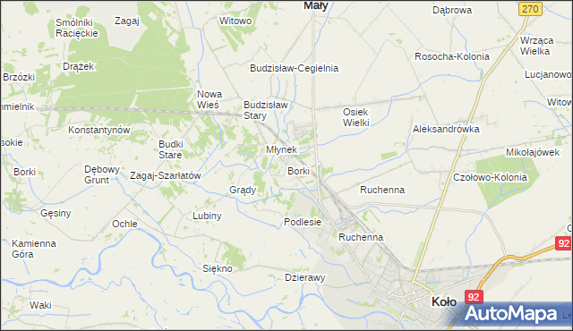 mapa Borki gmina Koło, Borki gmina Koło na mapie Targeo