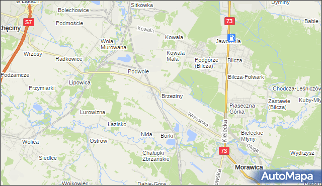 mapa Brzeziny gmina Morawica, Brzeziny gmina Morawica na mapie Targeo