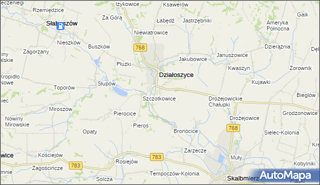 mapa Dziekanowice gmina Działoszyce, Dziekanowice gmina Działoszyce na mapie Targeo