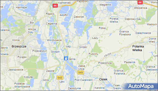 mapa Grojec gmina Oświęcim, Grojec gmina Oświęcim na mapie Targeo