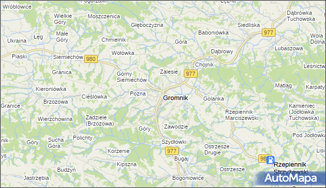 mapa Gromnik powiat tarnowski, Gromnik powiat tarnowski na mapie Targeo