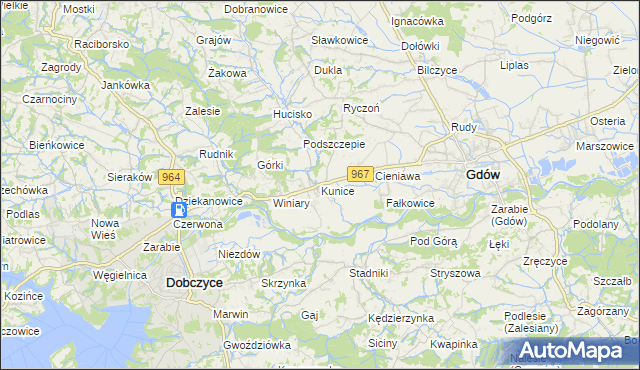 mapa Kunice gmina Gdów, Kunice gmina Gdów na mapie Targeo