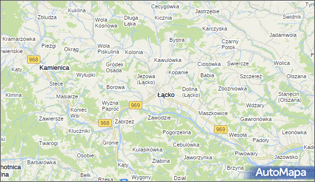 mapa Łącko powiat nowosądecki, Łącko powiat nowosądecki na mapie Targeo