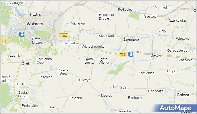 mapa Lgota Wielka gmina Wolbrom, Lgota Wielka gmina Wolbrom na mapie Targeo