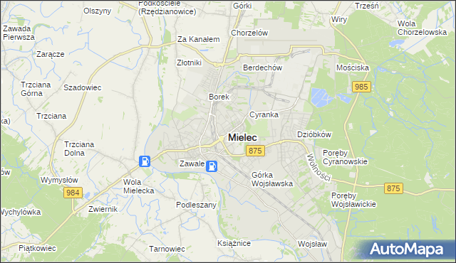 mapa Mielca, Mielec na mapie Targeo