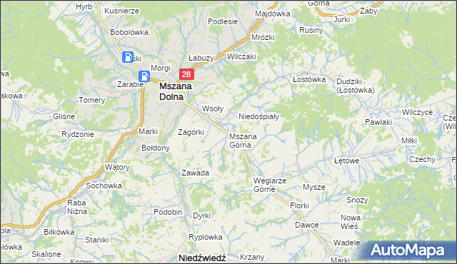 mapa Mszana Górna, Mszana Górna na mapie Targeo