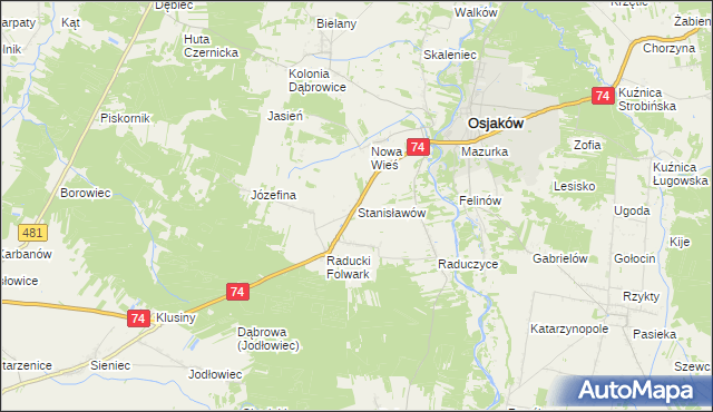 mapa Stanisławów gmina Osjaków, Stanisławów gmina Osjaków na mapie Targeo