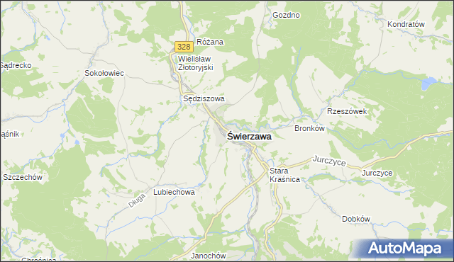 mapa Świerzawa, Świerzawa na mapie Targeo