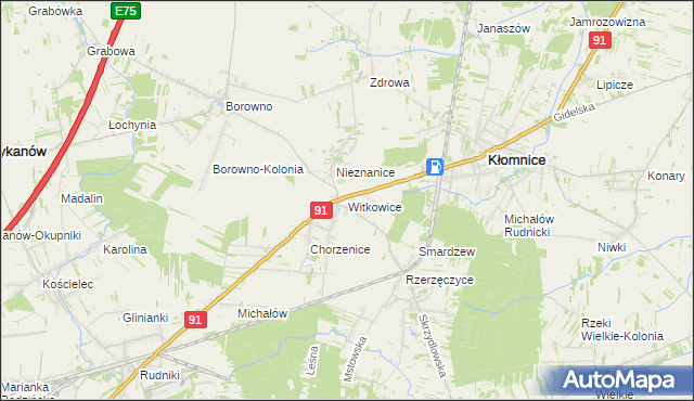 mapa Witkowice gmina Kłomnice, Witkowice gmina Kłomnice na mapie Targeo