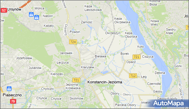 mapa Bielawa gmina Konstancin-Jeziorna, Bielawa gmina Konstancin-Jeziorna na mapie Targeo