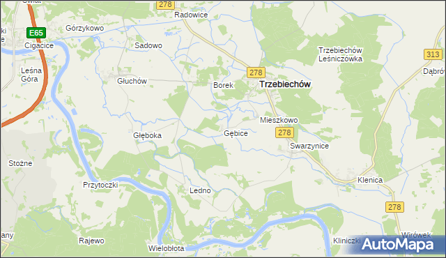 mapa Gębice gmina Trzebiechów, Gębice gmina Trzebiechów na mapie Targeo