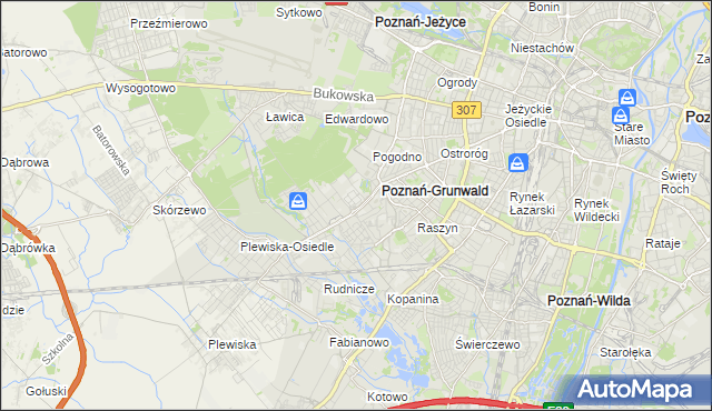 mapa Grunwald gmina Poznań, Grunwald gmina Poznań na mapie Targeo