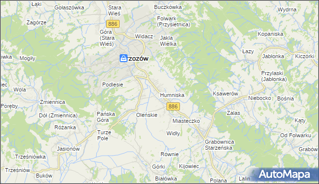 mapa Humniska, Humniska na mapie Targeo