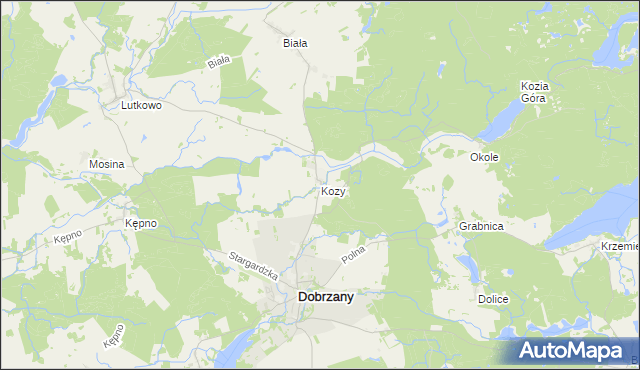 mapa Kozy gmina Dobrzany, Kozy gmina Dobrzany na mapie Targeo