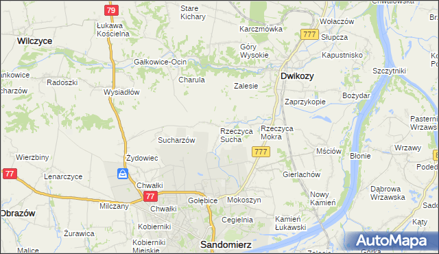 mapa Rzeczyca Sucha, Rzeczyca Sucha na mapie Targeo