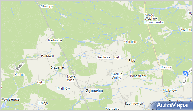 mapa Siedliska gmina Zębowice, Siedliska gmina Zębowice na mapie Targeo