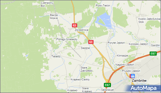 mapa Śledzie gmina Zambrów, Śledzie gmina Zambrów na mapie Targeo