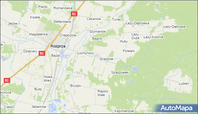 mapa Straszów gmina Rozprza, Straszów gmina Rozprza na mapie Targeo