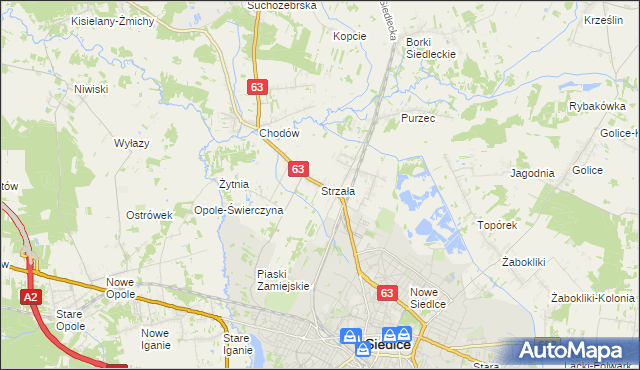 mapa Strzała gmina Siedlce, Strzała gmina Siedlce na mapie Targeo