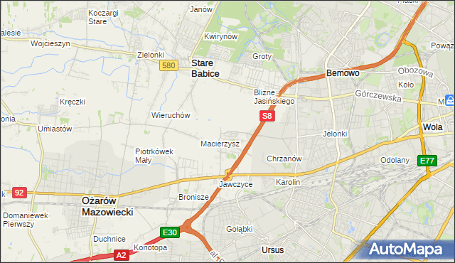 mapa Szeligi gmina Ożarów Mazowiecki, Szeligi gmina Ożarów Mazowiecki na mapie Targeo