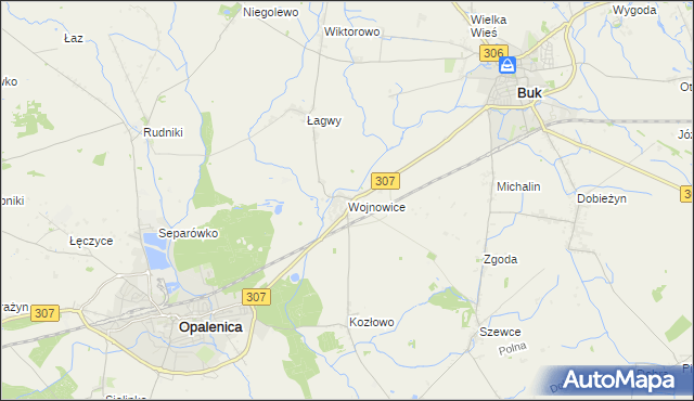 mapa Wojnowice gmina Opalenica, Wojnowice gmina Opalenica na mapie Targeo