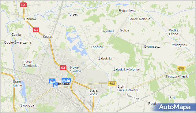 mapa Żabokliki gmina Siedlce, Żabokliki gmina Siedlce na mapie Targeo