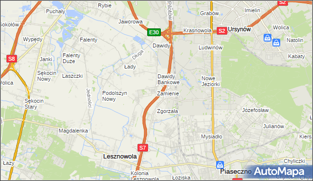 mapa Zamienie gmina Lesznowola, Zamienie gmina Lesznowola na mapie Targeo