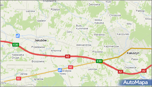 mapa Aleksandrów gmina Jakubów, Aleksandrów gmina Jakubów na mapie Targeo