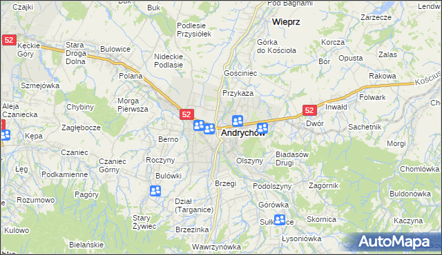 mapa Andrychów, Andrychów na mapie Targeo