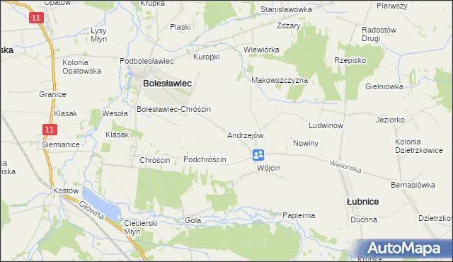 mapa Andrzejów gmina Łubnice, Andrzejów gmina Łubnice na mapie Targeo