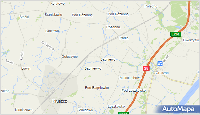 mapa Bagniewo gmina Pruszcz, Bagniewo gmina Pruszcz na mapie Targeo