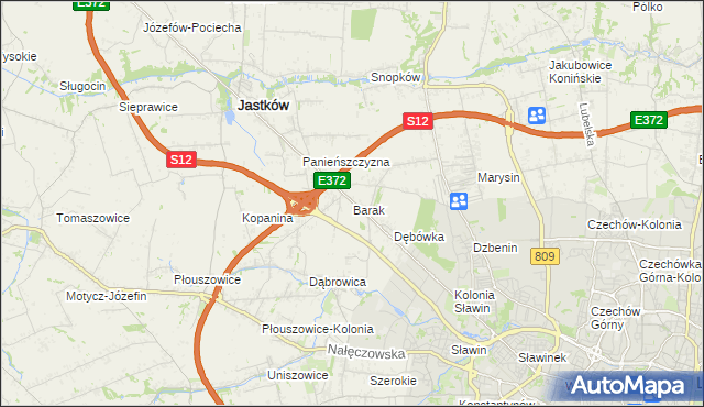 mapa Barak gmina Jastków, Barak gmina Jastków na mapie Targeo