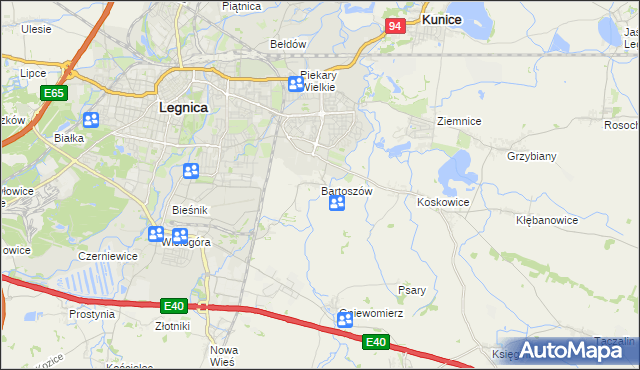 mapa Bartoszów gmina Legnickie Pole, Bartoszów gmina Legnickie Pole na mapie Targeo