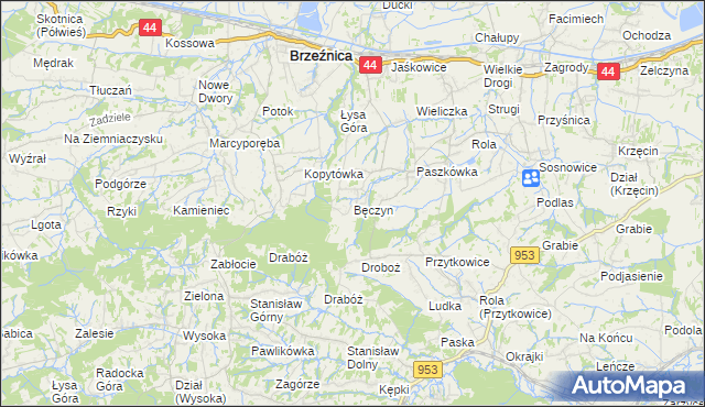 mapa Bęczyn gmina Brzeźnica, Bęczyn gmina Brzeźnica na mapie Targeo