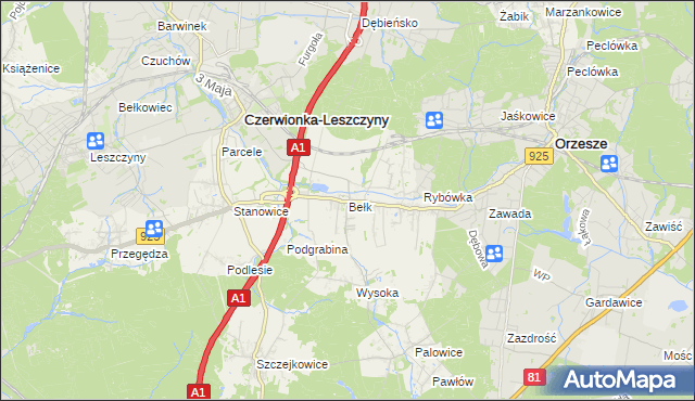 mapa Bełk gmina Czerwionka-Leszczyny, Bełk gmina Czerwionka-Leszczyny na mapie Targeo