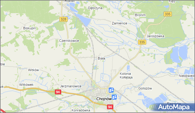 mapa Biała gmina Chojnów, Biała gmina Chojnów na mapie Targeo