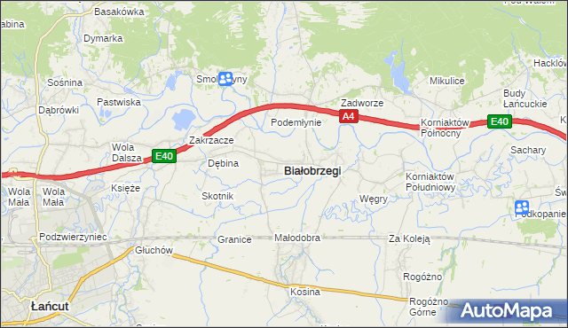 mapa Białobrzegi powiat łańcucki, Białobrzegi powiat łańcucki na mapie Targeo