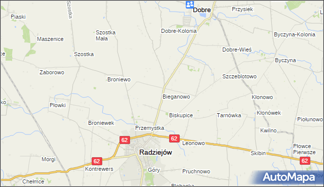 mapa Bieganowo gmina Radziejów, Bieganowo gmina Radziejów na mapie Targeo