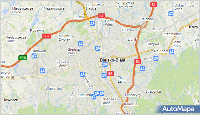 mapa Bielsko-Białej, Bielsko-Biała na mapie Targeo