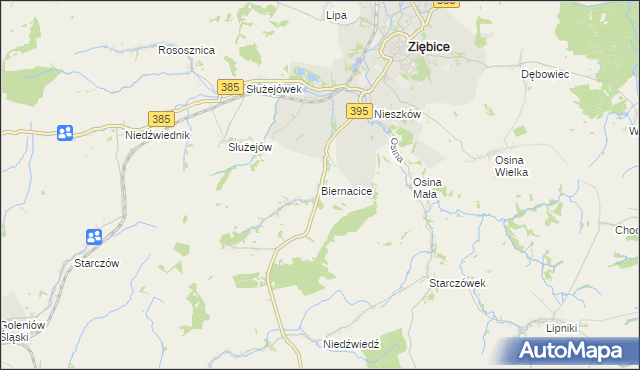 mapa Biernacice gmina Ziębice, Biernacice gmina Ziębice na mapie Targeo