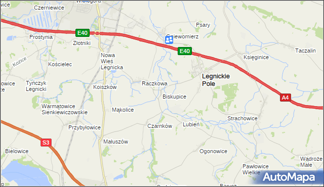 mapa Biskupice gmina Legnickie Pole, Biskupice gmina Legnickie Pole na mapie Targeo