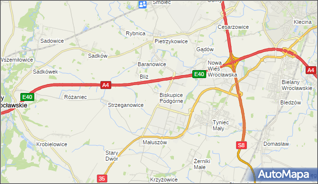 mapa Biskupice Podgórne, Biskupice Podgórne na mapie Targeo