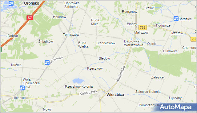 mapa Błędów gmina Wierzbica, Błędów gmina Wierzbica na mapie Targeo