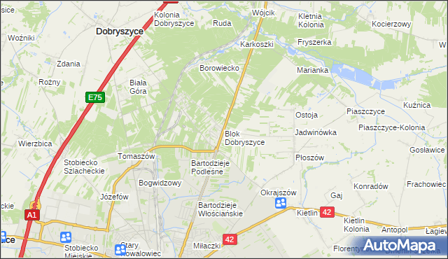 mapa Blok Dobryszyce, Blok Dobryszyce na mapie Targeo