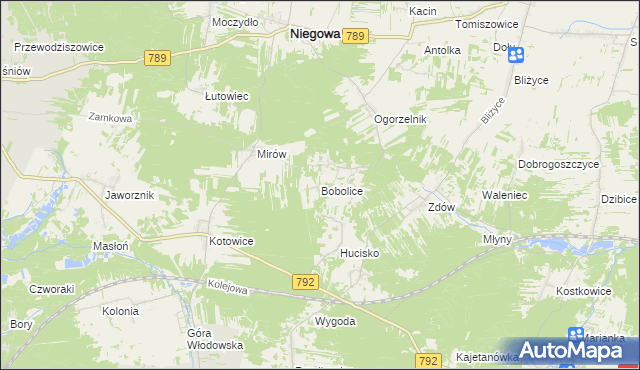 mapa Bobolice gmina Niegowa, Bobolice gmina Niegowa na mapie Targeo