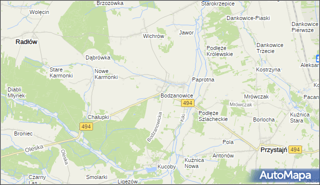 mapa Bodzanowice, Bodzanowice na mapie Targeo